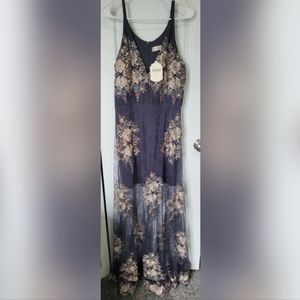 Dress, altard' state, floor length, embroidered, blue